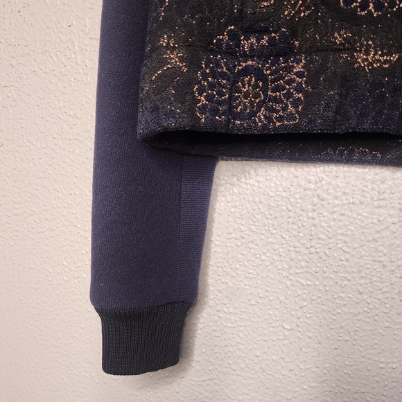 Martin Grant Floral Copper Brocade Luxe Bomber Jacket in Midnight Blue. Size 38 - Picture 2 of 9